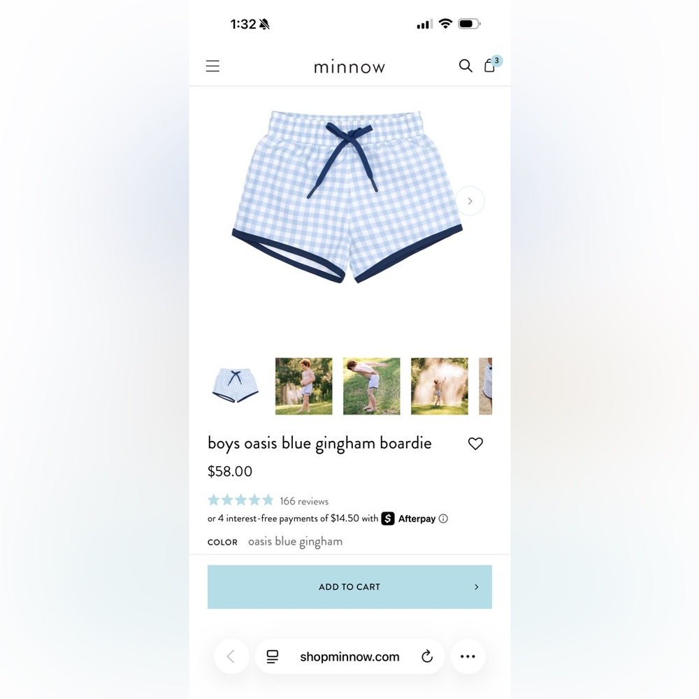 Minnow Boys Oasis Blue Gingham Boardie Shorts